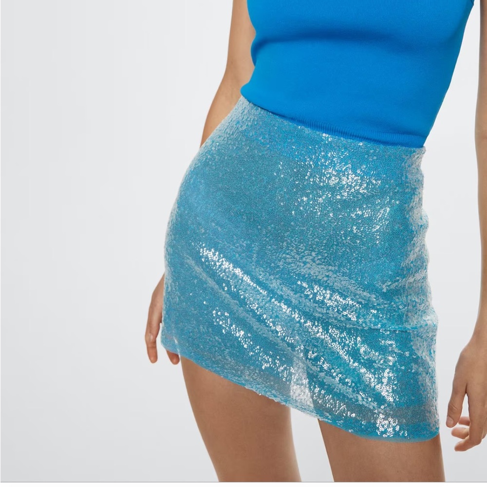 Mango Sequin Blue tulle skirt